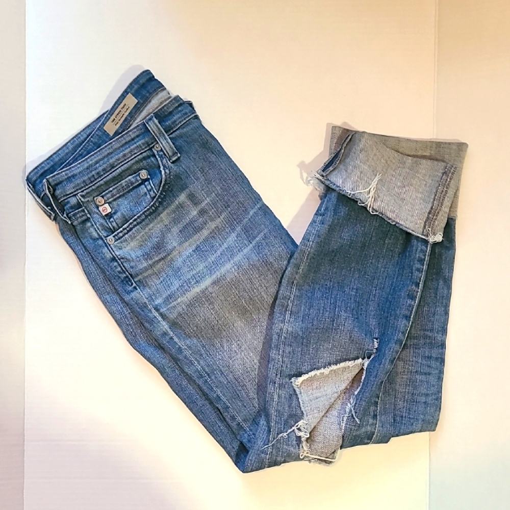 Ag Adriano Goldschmied Stevie Straight Cuff Distressed Ankle Cropped Jeans